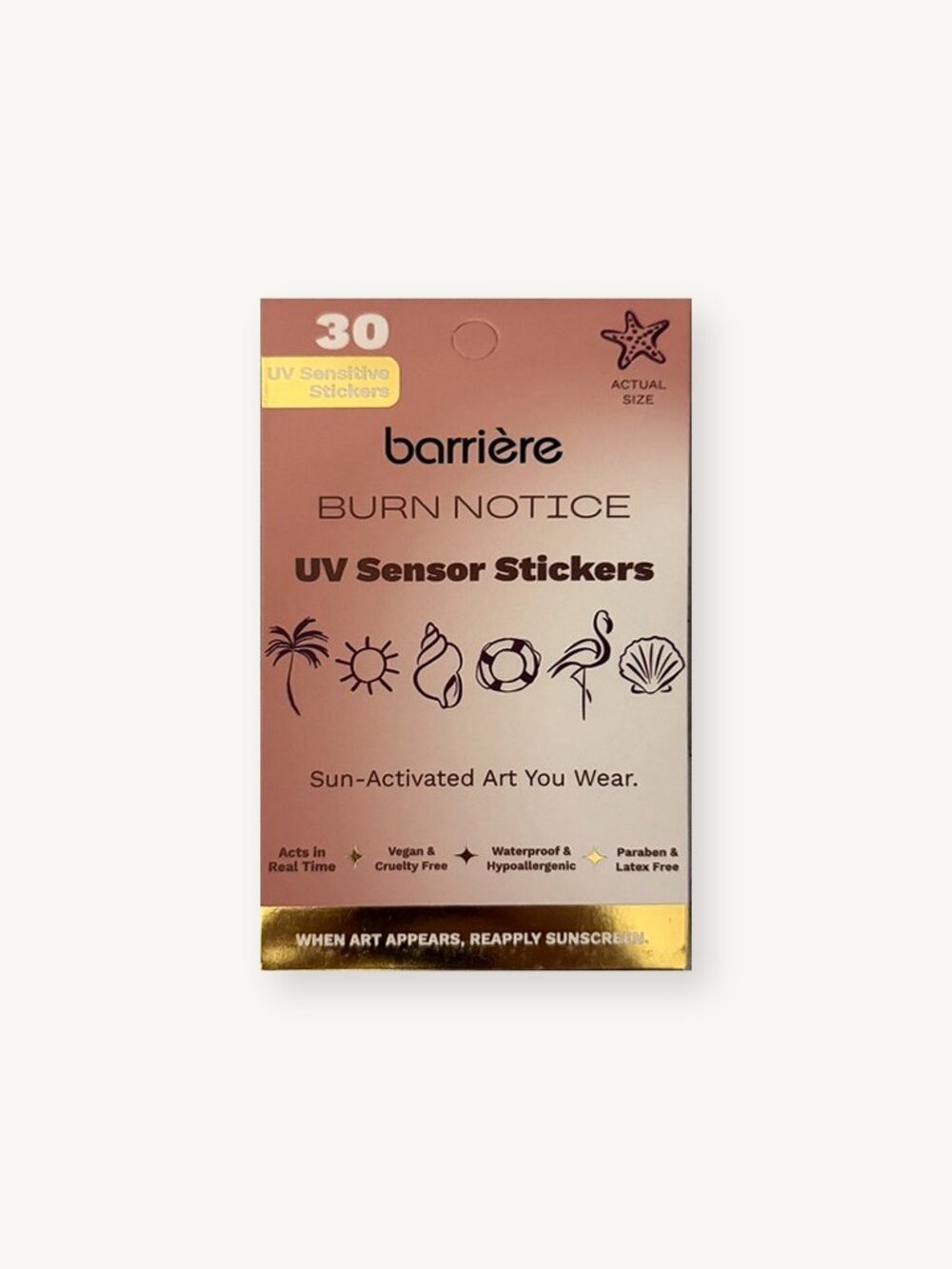 NWT Barrière Burn Notice UV Sensor Stickers 30 Ct Beach Sunscreen Reminder